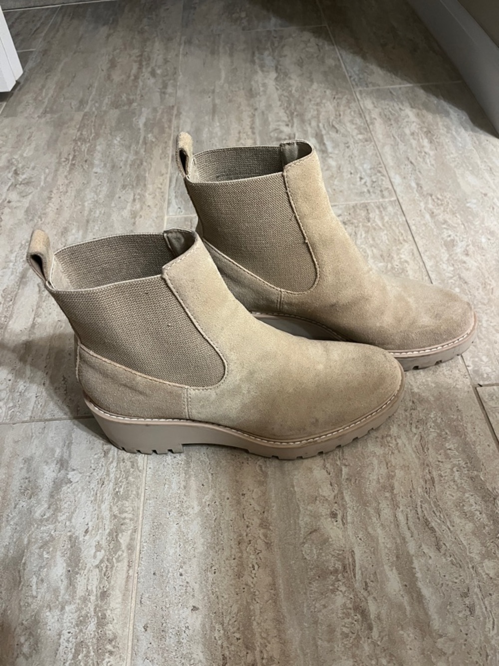 Dolce Vita Beige Suede Chelsea Lug Sole Boots